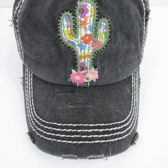Floral Cactus Embroidered Gray Kbethos Vintage Women's Cap Distressed Adult Hat - Picture 3 of 11